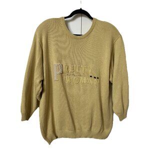 Vintage Biba + Pariscop Pretty Woman Beaded Sweater Retro‎ 80s 90s Yellow Knit